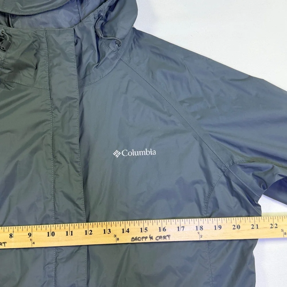 Columbia Womens Slate Blue Hooded Rain Jacket Mesh Lined Nylon Shell Large